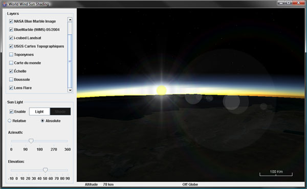 Lens flare and atmospheric scattering in WorldWind Java